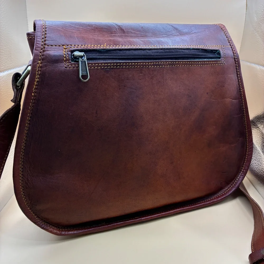 Firu Womens Satchel Medium Leather Brown Boho Crossbody Messenger Bag